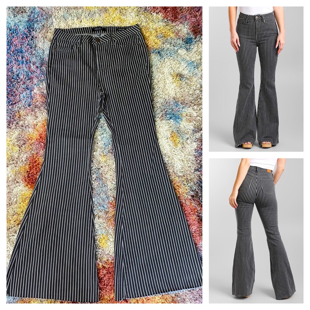 Judy Blue Black and White Striped Flare Jeans